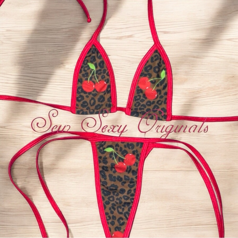 Red Cherry Leopard Bikini Set